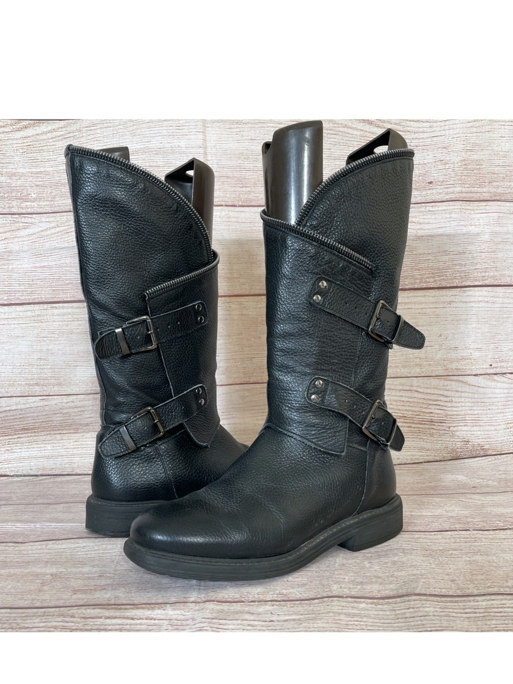 Sheridan Mia Black Leather Biker Style Asymmetrical Boot Size 8.5